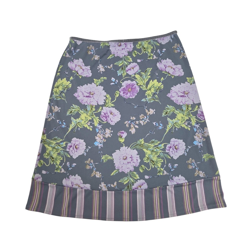 Gap Y2K Floral A-Line Skirt Gray Purple Botanical Print Velvet Trim Vintage Twee